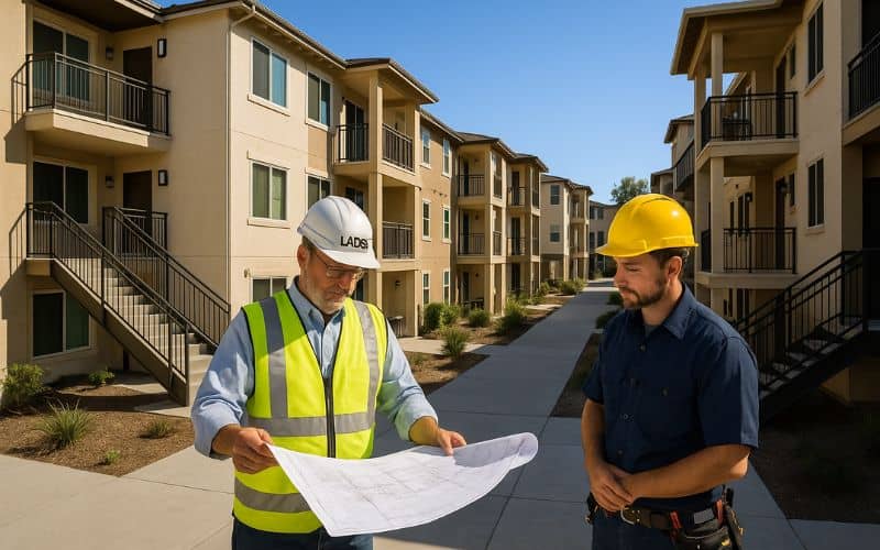 A Los Angeles apartment complex undergoing an LADBS inspection