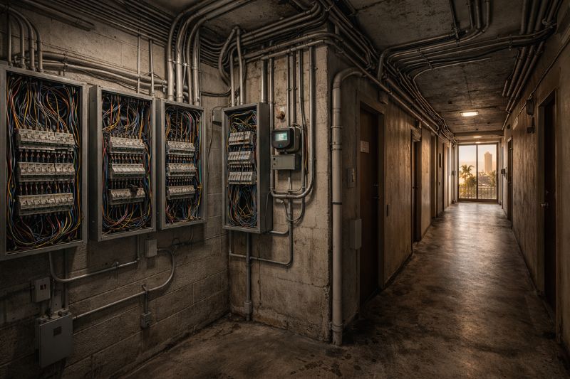 Conduit running down walls